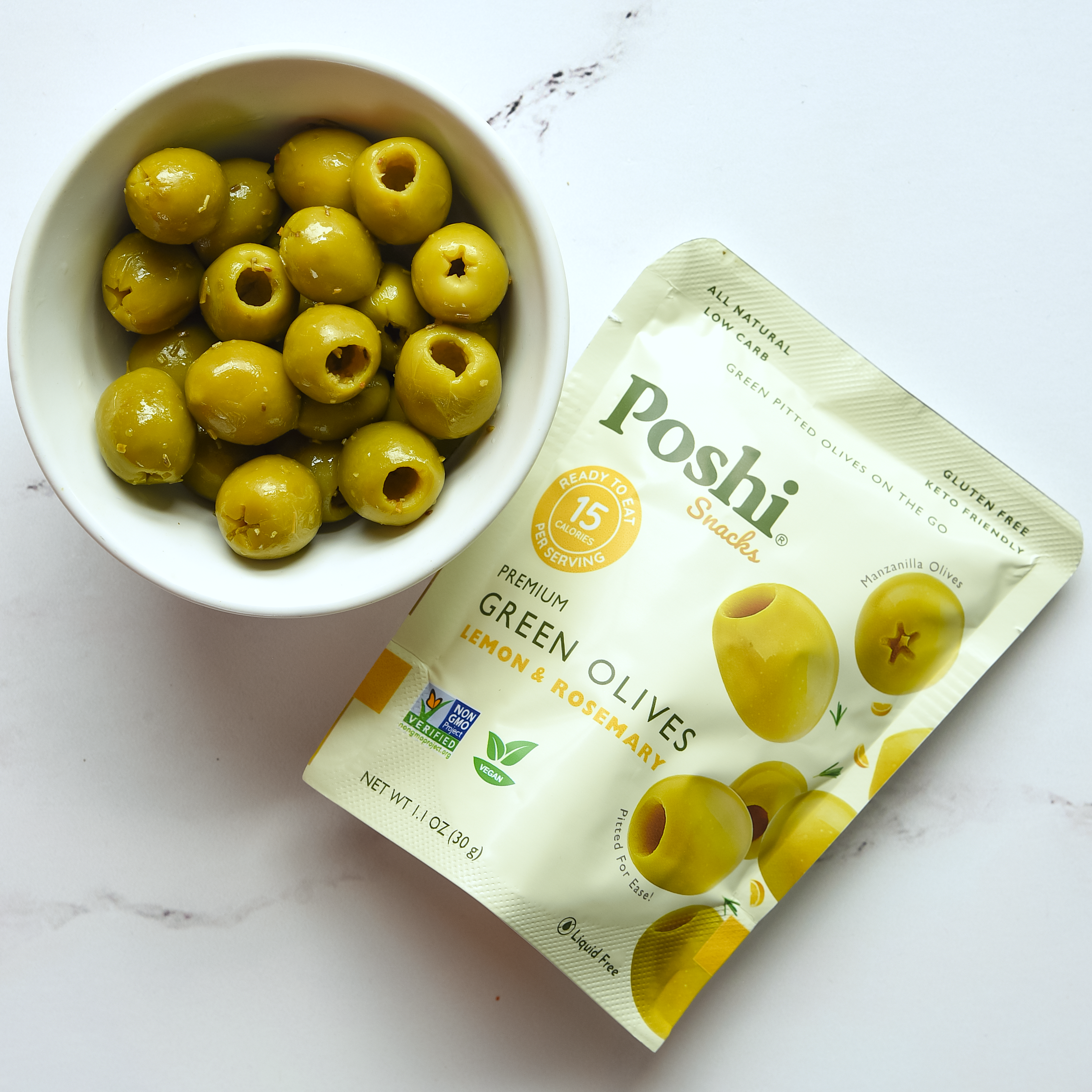 Poshi - Olive Green Lemon & Rosemary Pitted - CS of 10-1.1 OZ