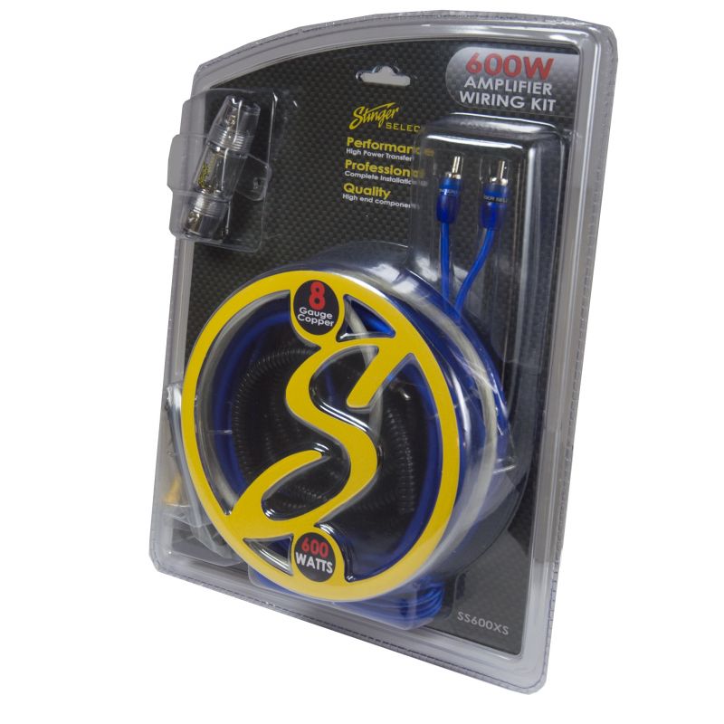 STINGER 8 GA COPPER 600W AMP KIT W/BLUE TWISTED RCA