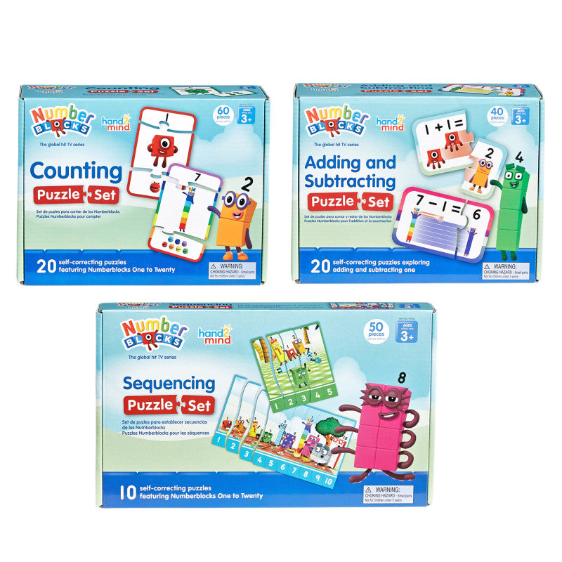 HAND2MIND - Numberblocks Puzzle Set 3-Pack, Counting, Addition & Subtraction, Sequencing