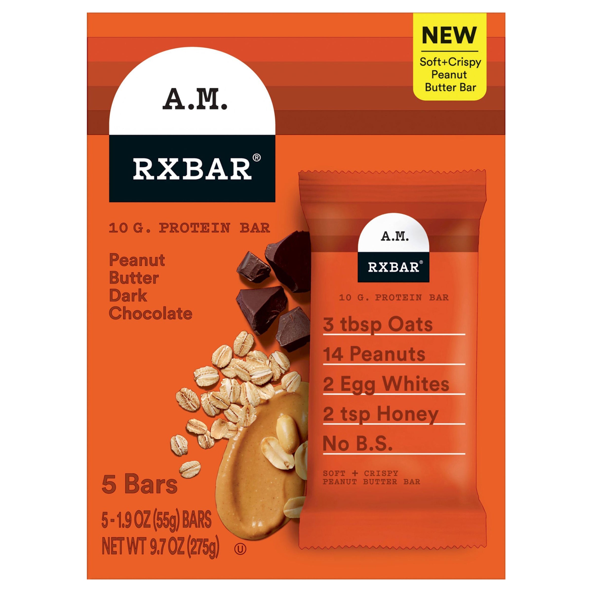 RXBAR A.M. Peanut Butter Dark Chocolate Protein Bars - Case of 6