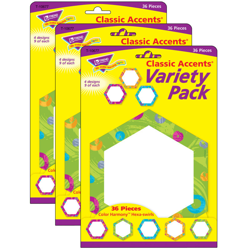 TREND - Color Harmony™ Hexa-swirls Classic Accents® Variety Pack, 36 Per Pack, 3 Packs