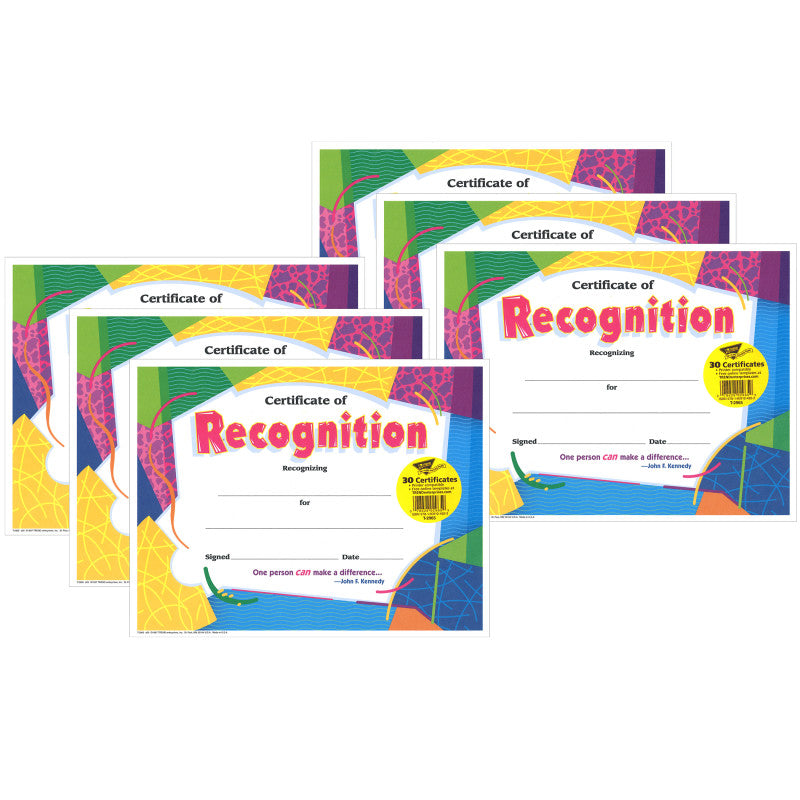 TREND - Certificate of Recognition Colorful Classics Certificates, 30 Per Pack, 6 Packs