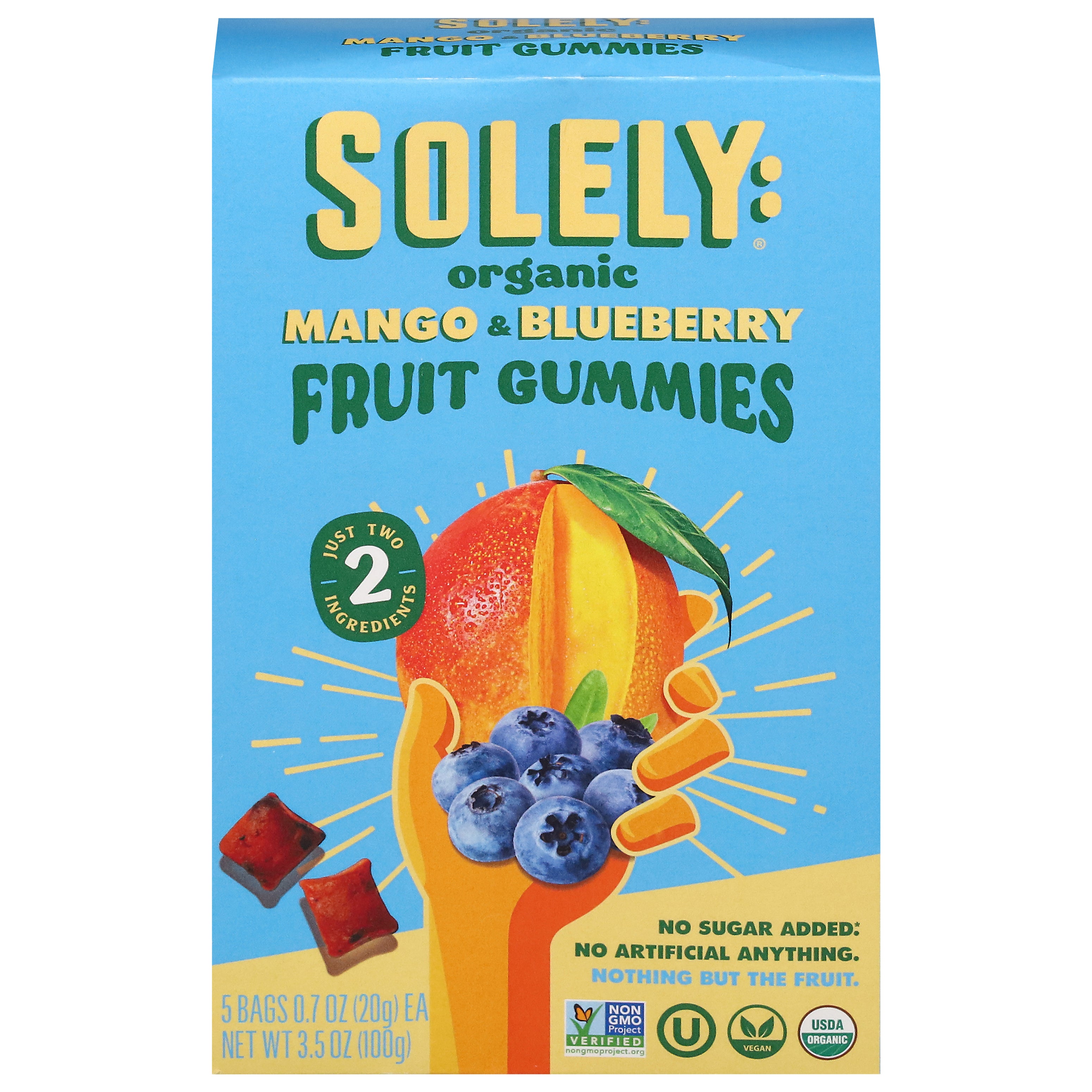 Solely Organic Mango & Blueberry Fruit Gummies 5 - 0.7 oz Bags - Case of 8