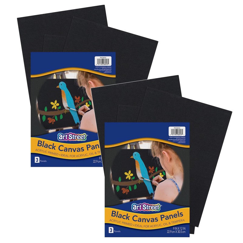 PRANG - Canvas Panels, Black, 9" x 12", 3 Per Pack, 2 Packs
