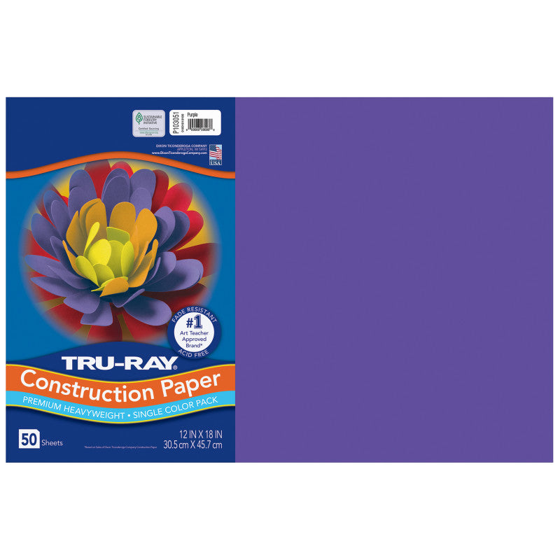 Construction Paper, Heavyweight, Purple, 12" x 18", 50 Sheets