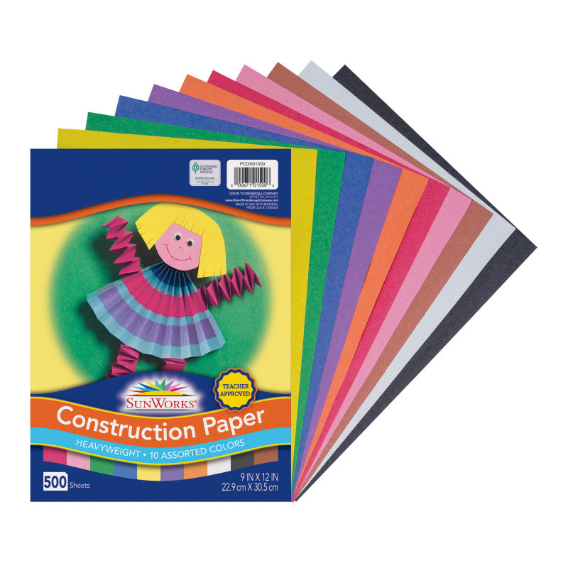 PRANG - Construction Paper, 10 Assorted Colors, 9" x 12", 500 Sheets