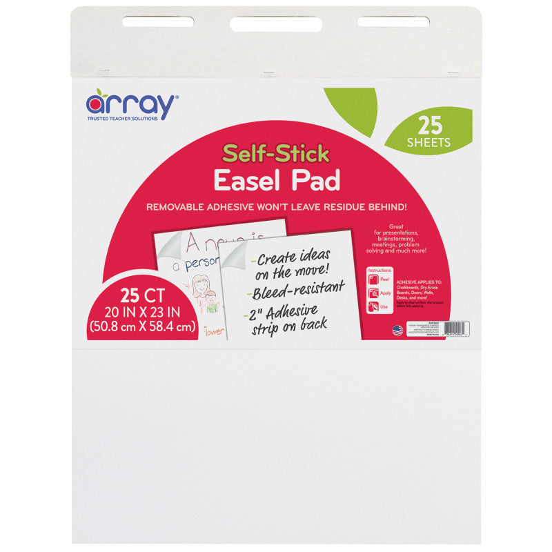 ARRAY - Easel Pad, Self-Adhesive, White, Self-Adhesive, 20" x 23", 25 Sheets