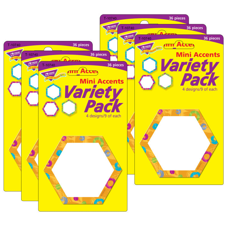 TREND - Color Harmony™ Hexa-swirls Mini Accents Variety Pack, 36 Per Pack, 6 Packs
