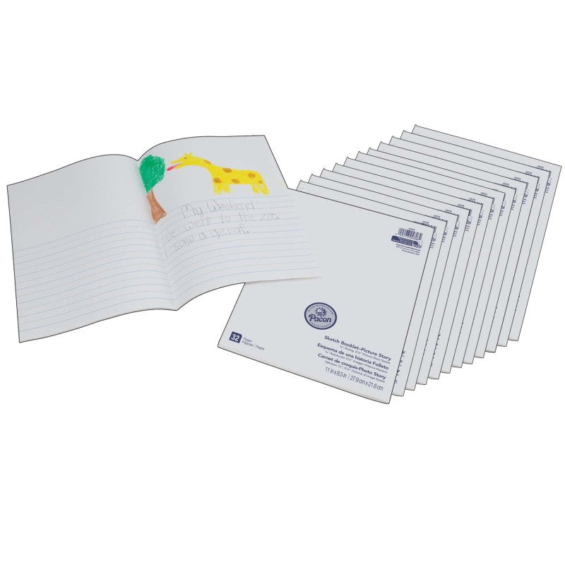 PRANG - Beginner Sketch Booklet, Picture Story, 11" x 8-1/2", 16 Sheets / 32 Pages, Pack of 12