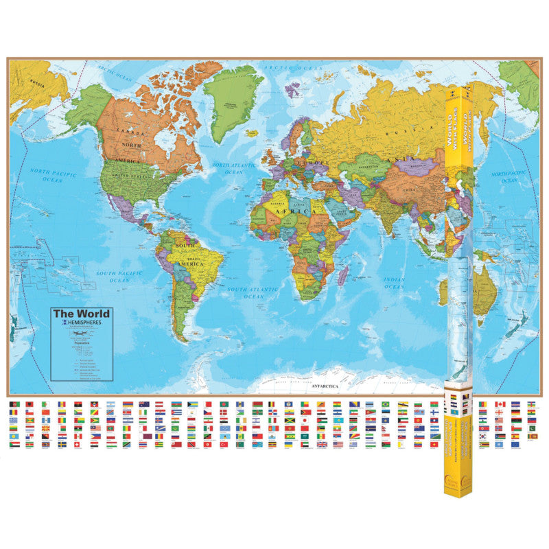 HEMISPHERES - Blue Ocean Series World Laminated Wall Map, 38" x 51"