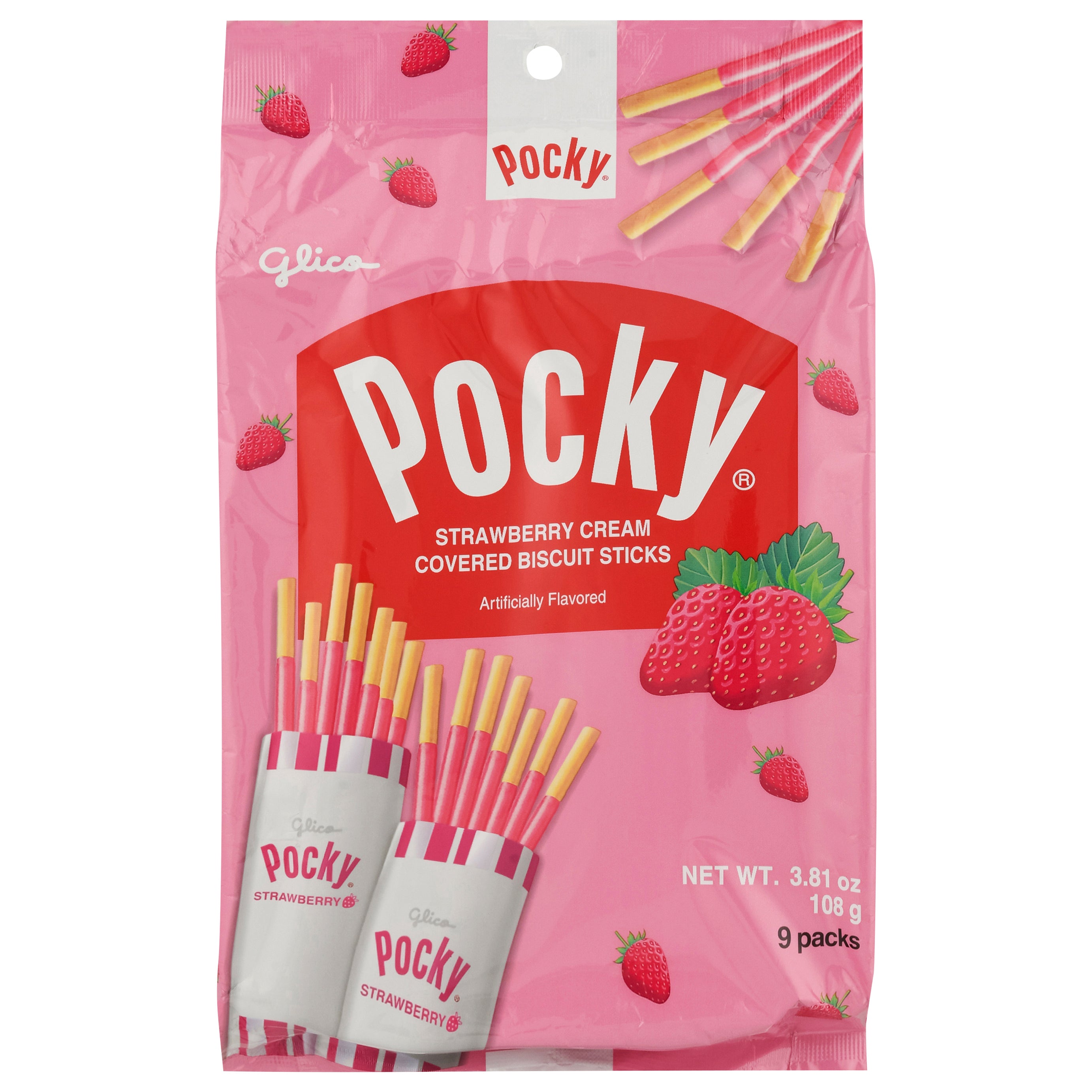 Pocky Covered Strawberry Cream Covered Biscuit Sticks 3.81 oz - Case of 5