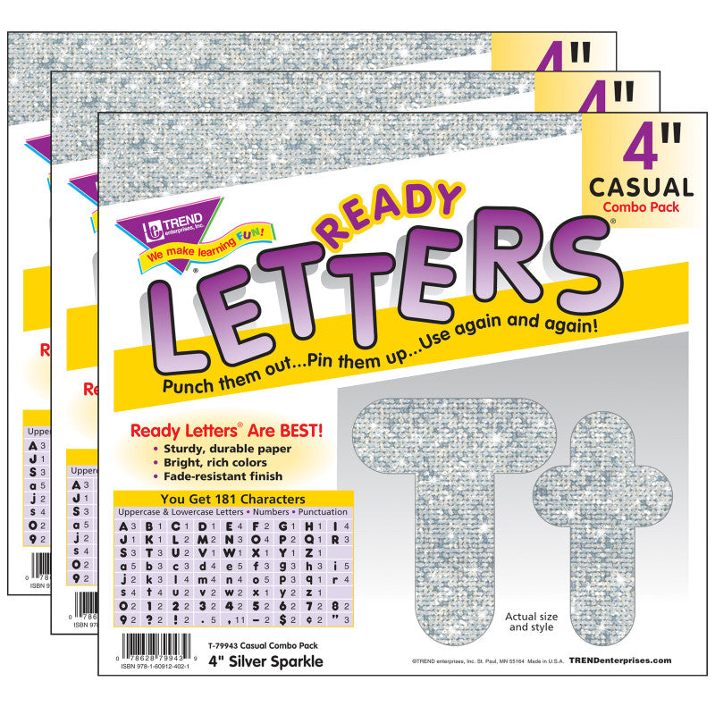 TREND - Silver Sparkle 4" Casual Combo Ready Letters®, 3 Packs