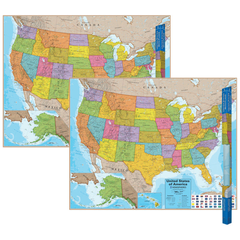 HEMISPHERES - Blue Ocean Series USA Laminated Wall Map, 38" x 48", Pack of 2