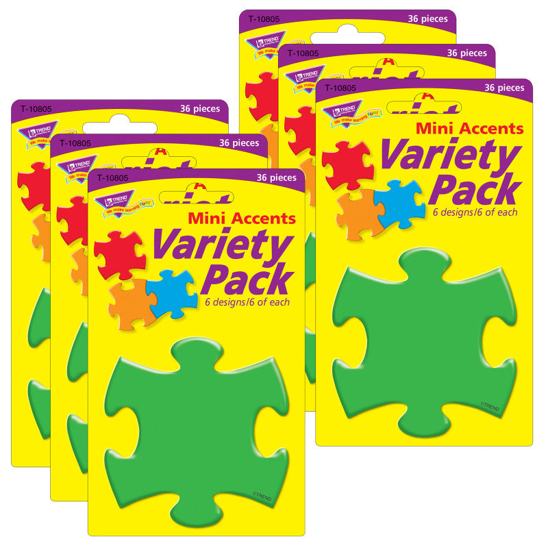 TREND - Puzzle Pieces Mini Accents Variety Pack, 36 Per Pack, 6 Packs