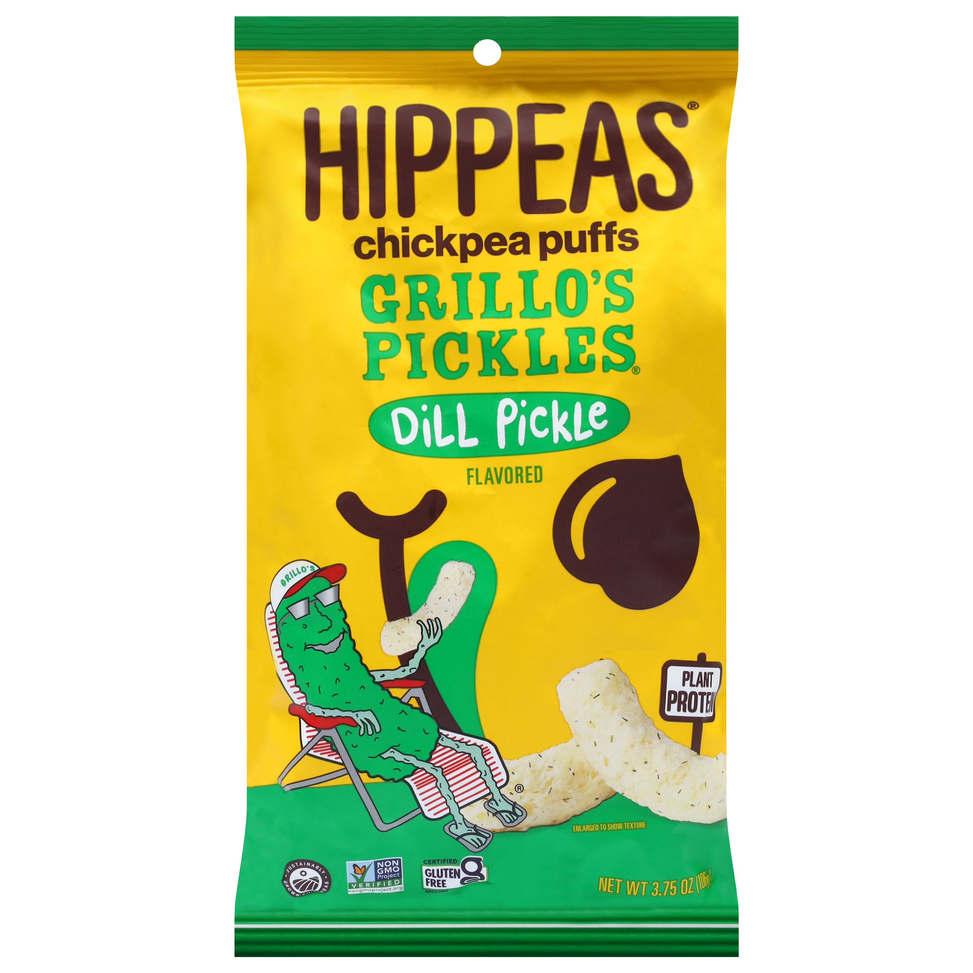 Hippeas Grillo's Pickles Dill Pickle Flavored Chickpea Puffs 3.75 oz - Case of 12