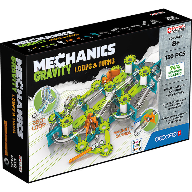 GEOMAG - Mechanics Gravity Loops & Turns Recycled, 130 Pieces