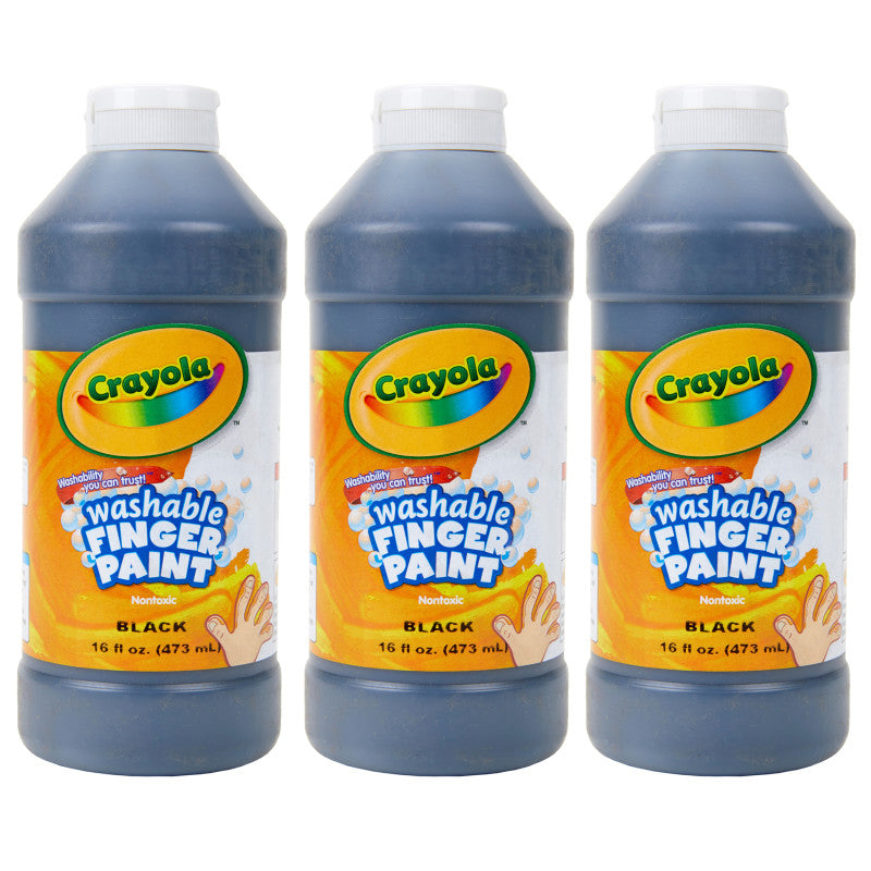 Washable Finger Paint, Black, 16 oz, Pack of 3
