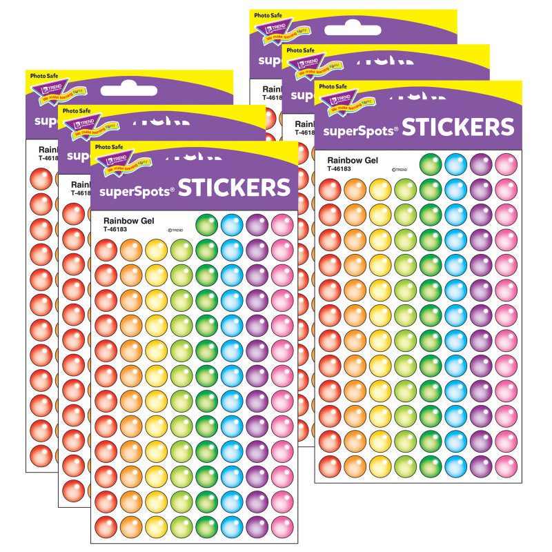 TREND - Rainbow Gel superSpots® Stickers, 800 Per Pack, 6 Packs