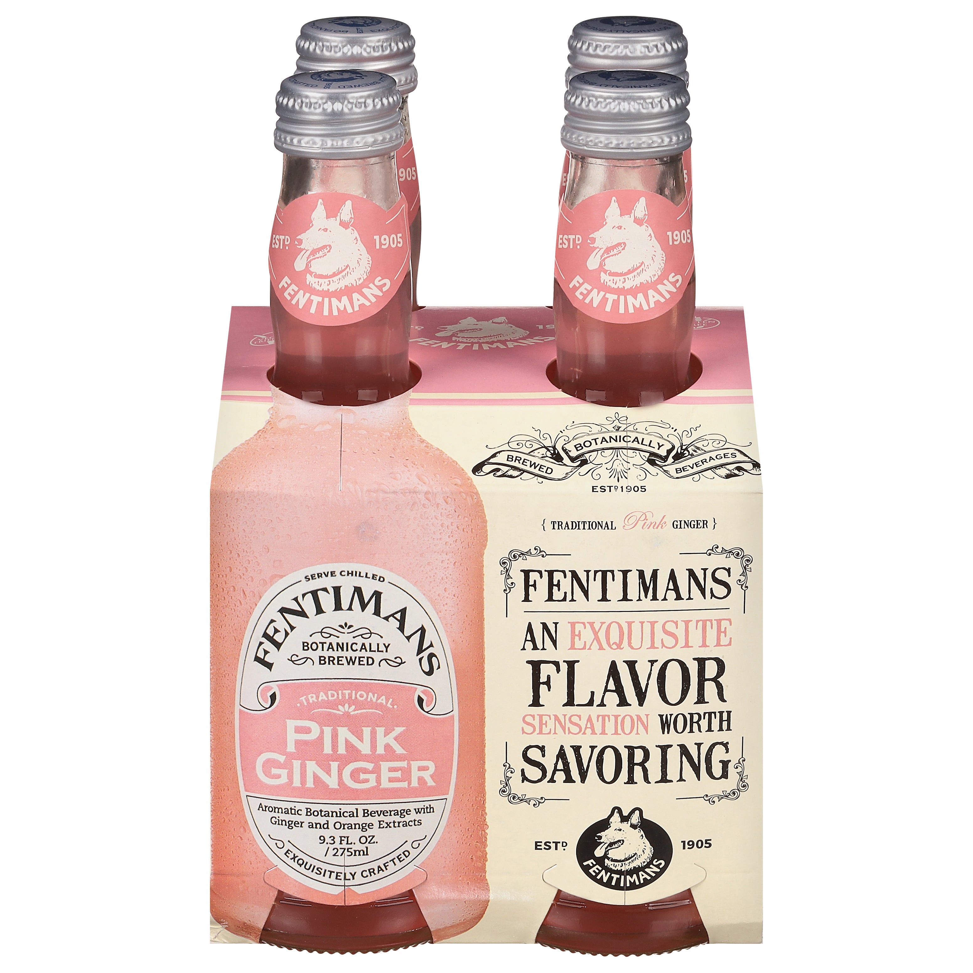 Fentimans Pink Ginger Beverage 4 - 9.3 fl oz Bottles - Case of 6