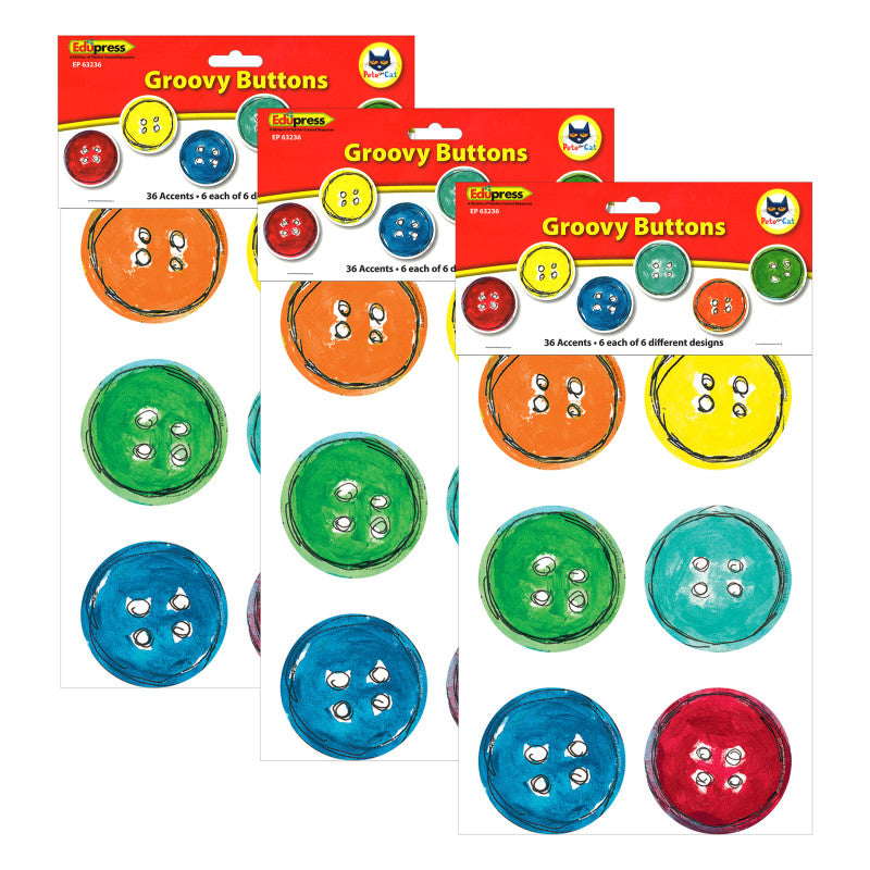 EDUPRESS - Pete the Cat® Groovy Buttons Accents, 36 Per Pack, 3 Packs