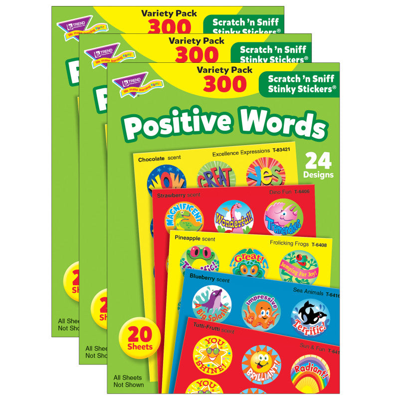 TREND - Positive Words Stinky Stickers® Variety Pack, 300 Per Pack, 3 Packs