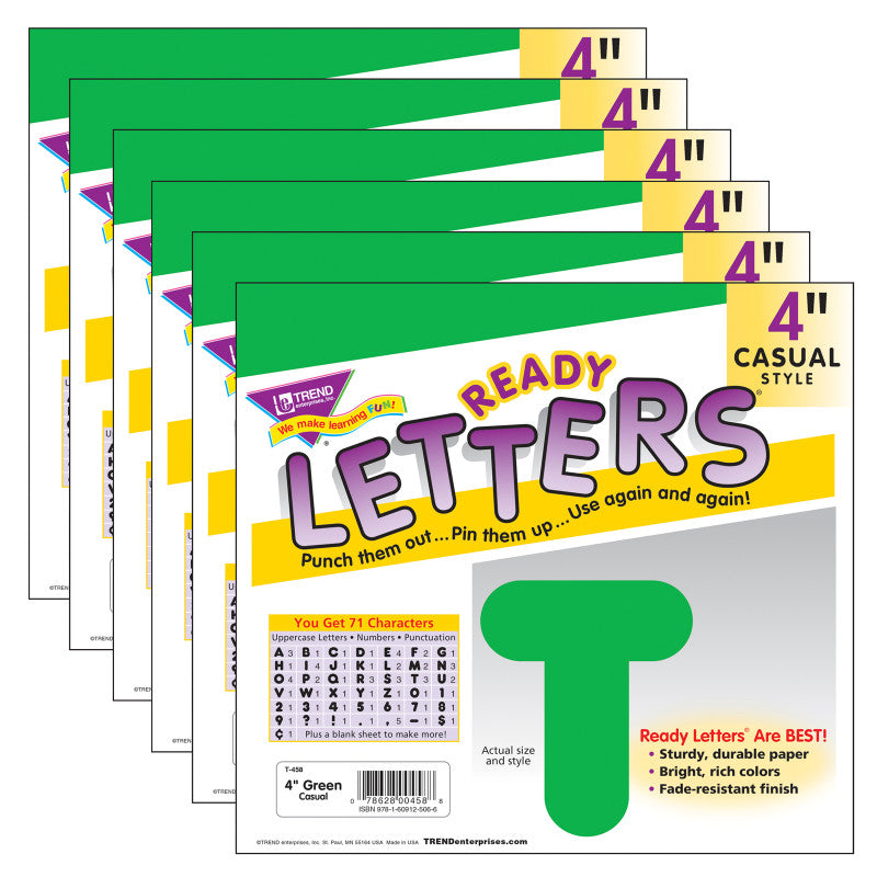 TREND - Green 4" Casual Uppercase Ready Letters®, 6 Packs