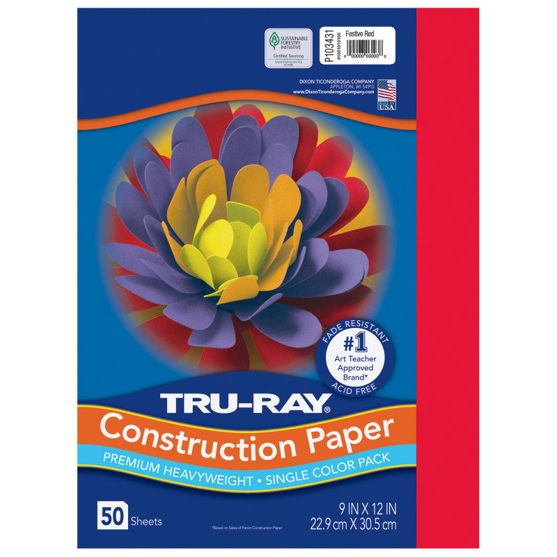Construction Paper, Heavyweight, Red, 9" x 12", 50 Sheets