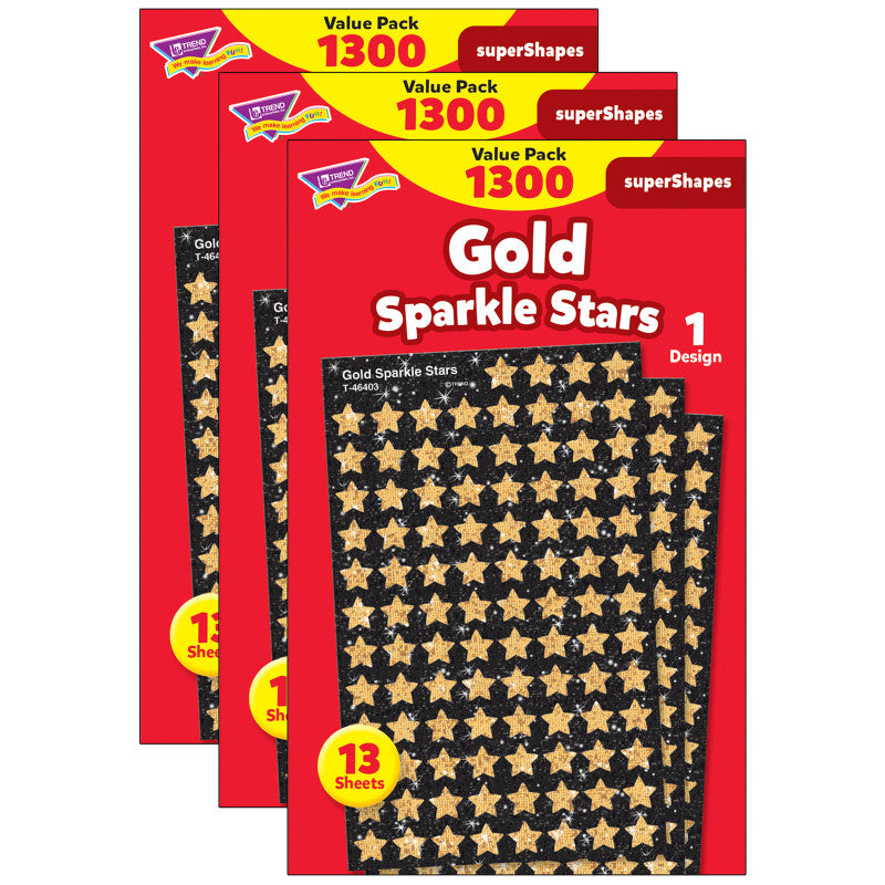 TREND - Gold Sparkle Stars superShapes Value Pack, 1300 Per Pack, 3 Packs