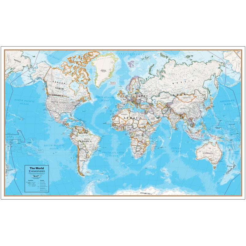 HEMISPHERES - Contemporary Laminated Wall Map, World