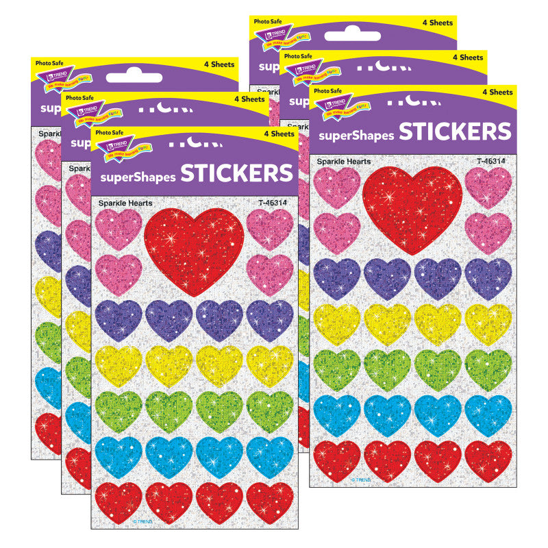 TREND - Sparkle Hearts superShapes Stickers-Sparkle, 100 Per Pack, 6 Packs