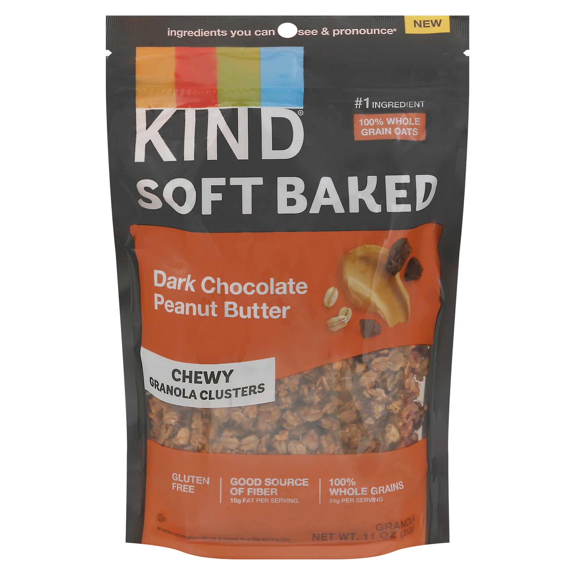 Kind Soft Baked Chewy Dark Chocolate Peanut Butter Granola Clusters 11 oz - Case of 5
