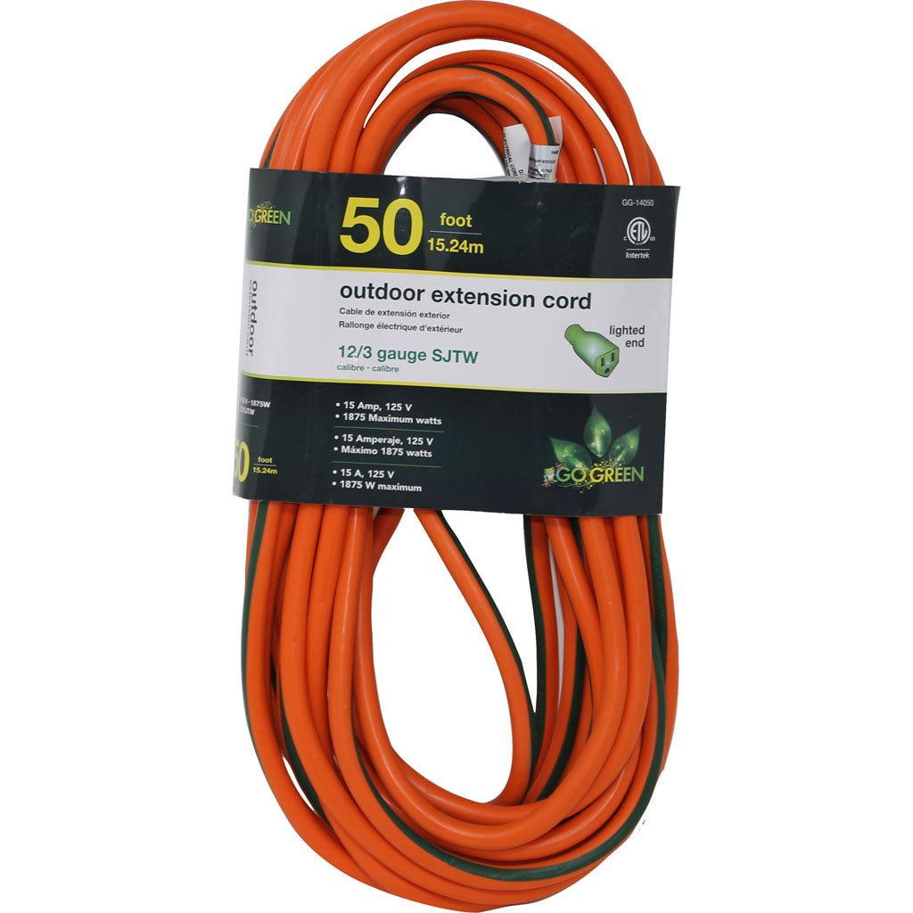 Gogreen Outdoor Extension Cord (ORANGE, 50 FT-12/3 GA)
