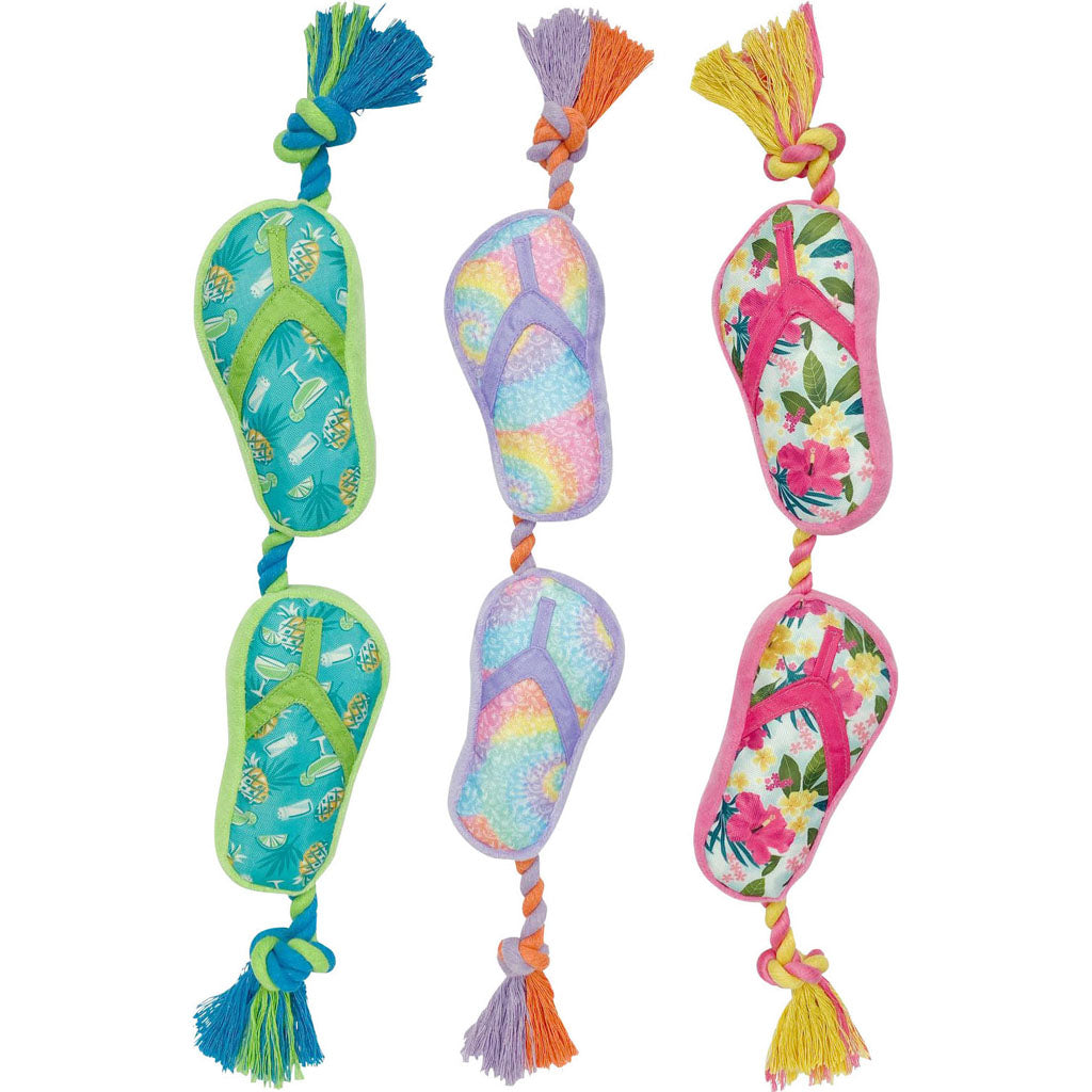 Multipet Margaritaville Flip Flop Rope Dog Toys (TEAL/RED, 20 IN)
