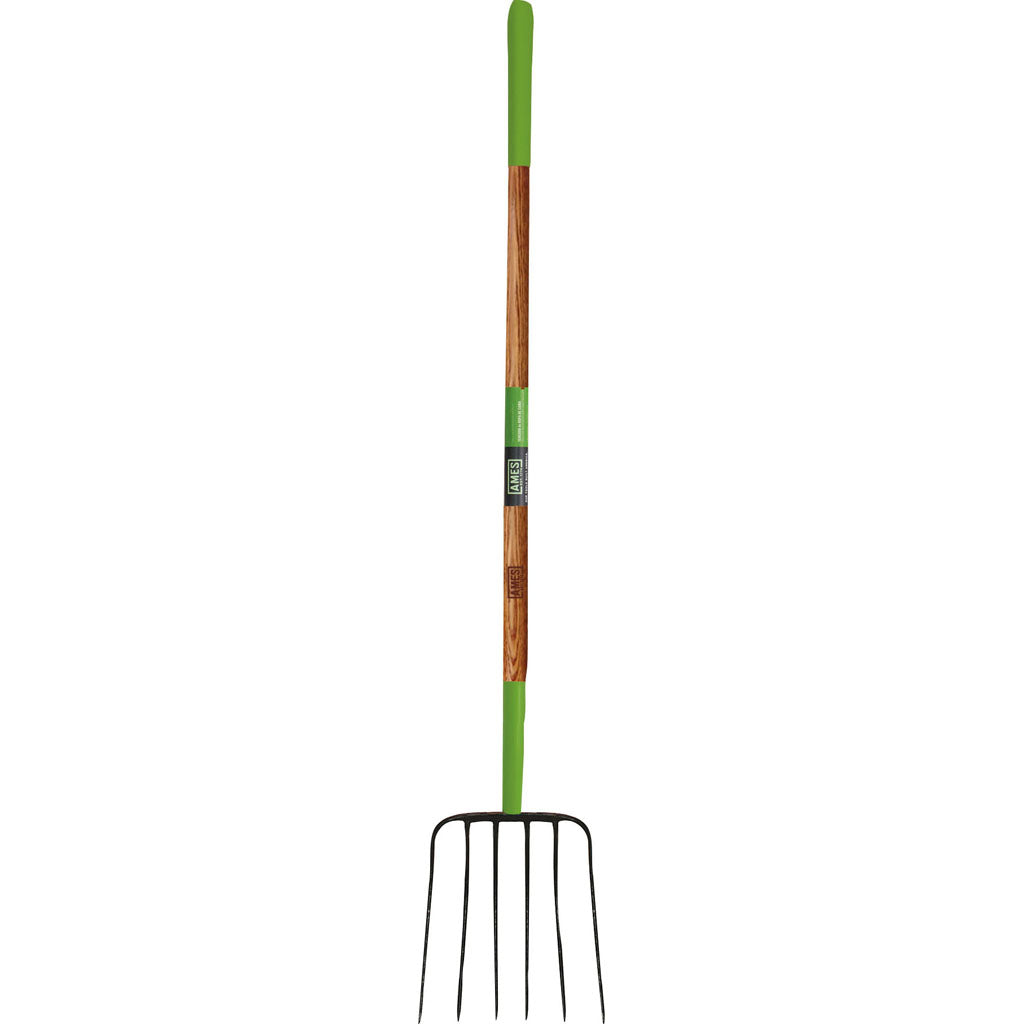 Ames 6 Tine Forged Manure Fork Long Handle (GREEN, 61 IN)