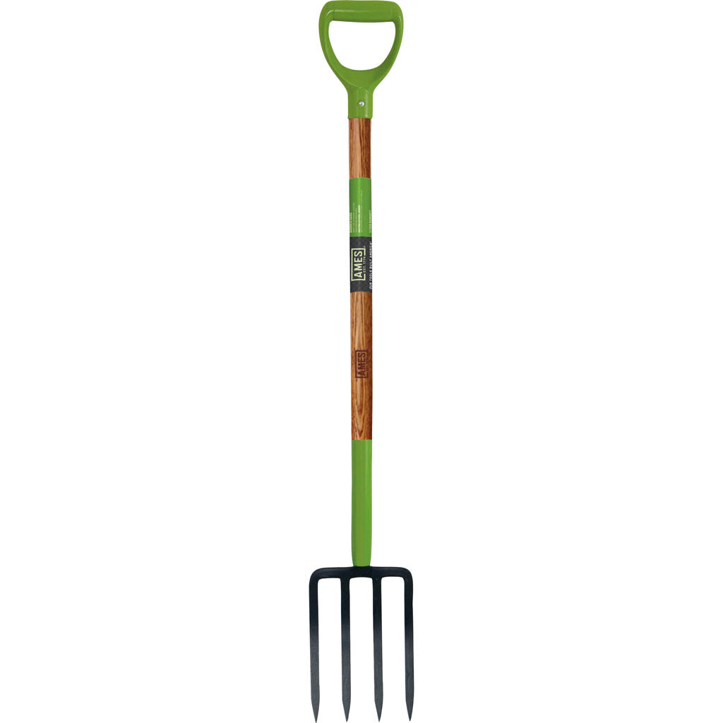 Forged 4 Tine Spading Fork W/Poly D-Grip Handle (GREEN, 45 IN)