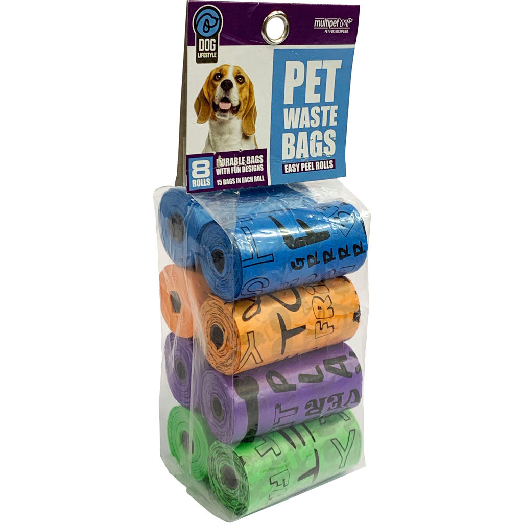 Multipet Word Print Waste Bags (8 PK)