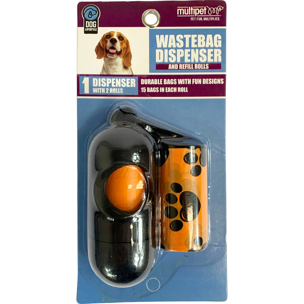 Multipet Paw Print Waste Bags Holder W/2 Rolls
