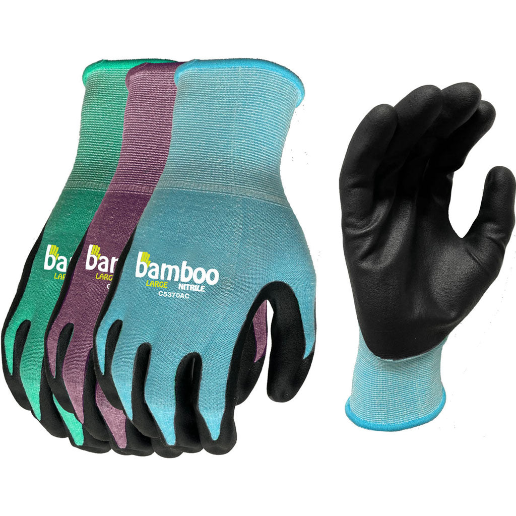 Bellingham Bamboo Gardener Nitrile Palm Gloves (ASSORTED, LG)