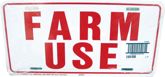 Farm Use Id Tag For Farm Vehicles (WHITE/RED, 6X12 IN)