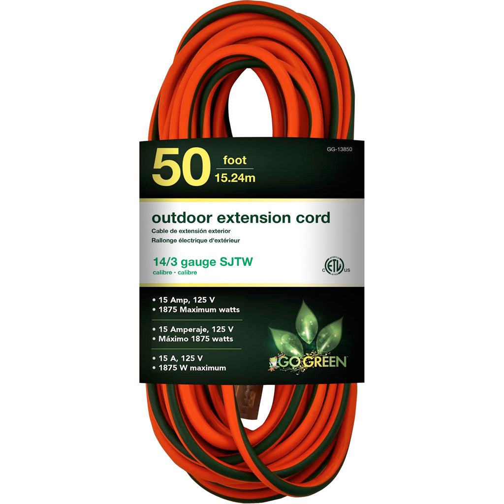 Gogreen Outdoor Extension Cord (ORANGE, 50 FT-14/3 GA)