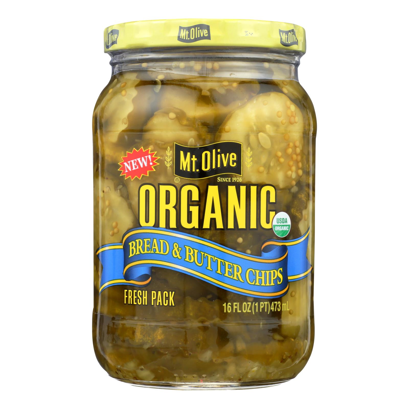 Mt Olive Pickle Co - Organic Pickles - Bread and Butter Chips - Case of 6 - 16 fl oz.