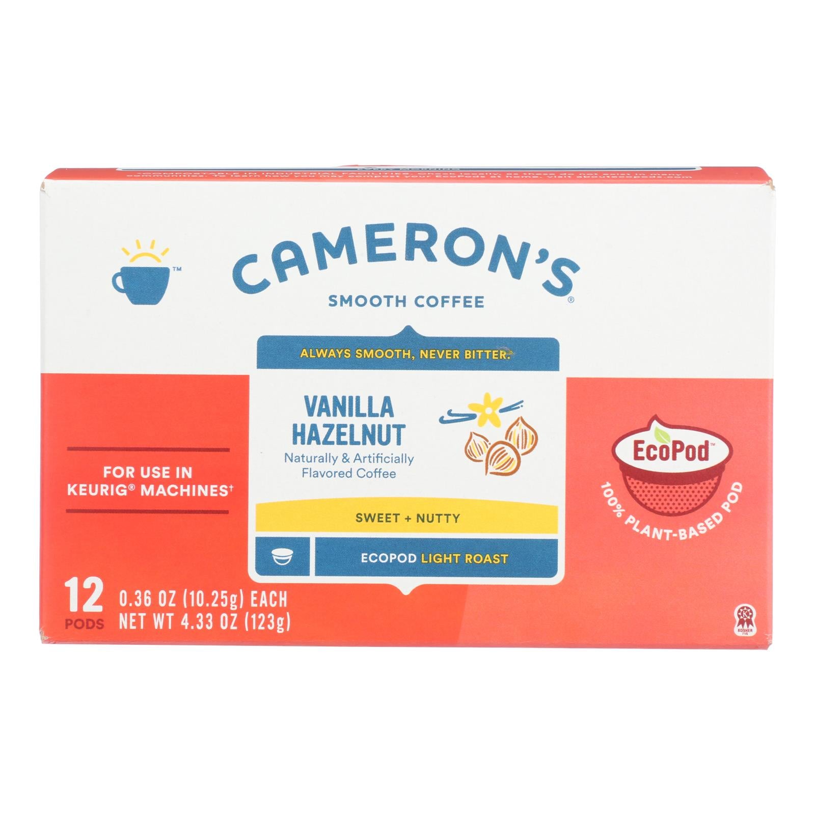 Cameron's Specialty Coffee Vanilla Hazelnut Light Roast Coffee Pods  - Case of 6 - 12 CT