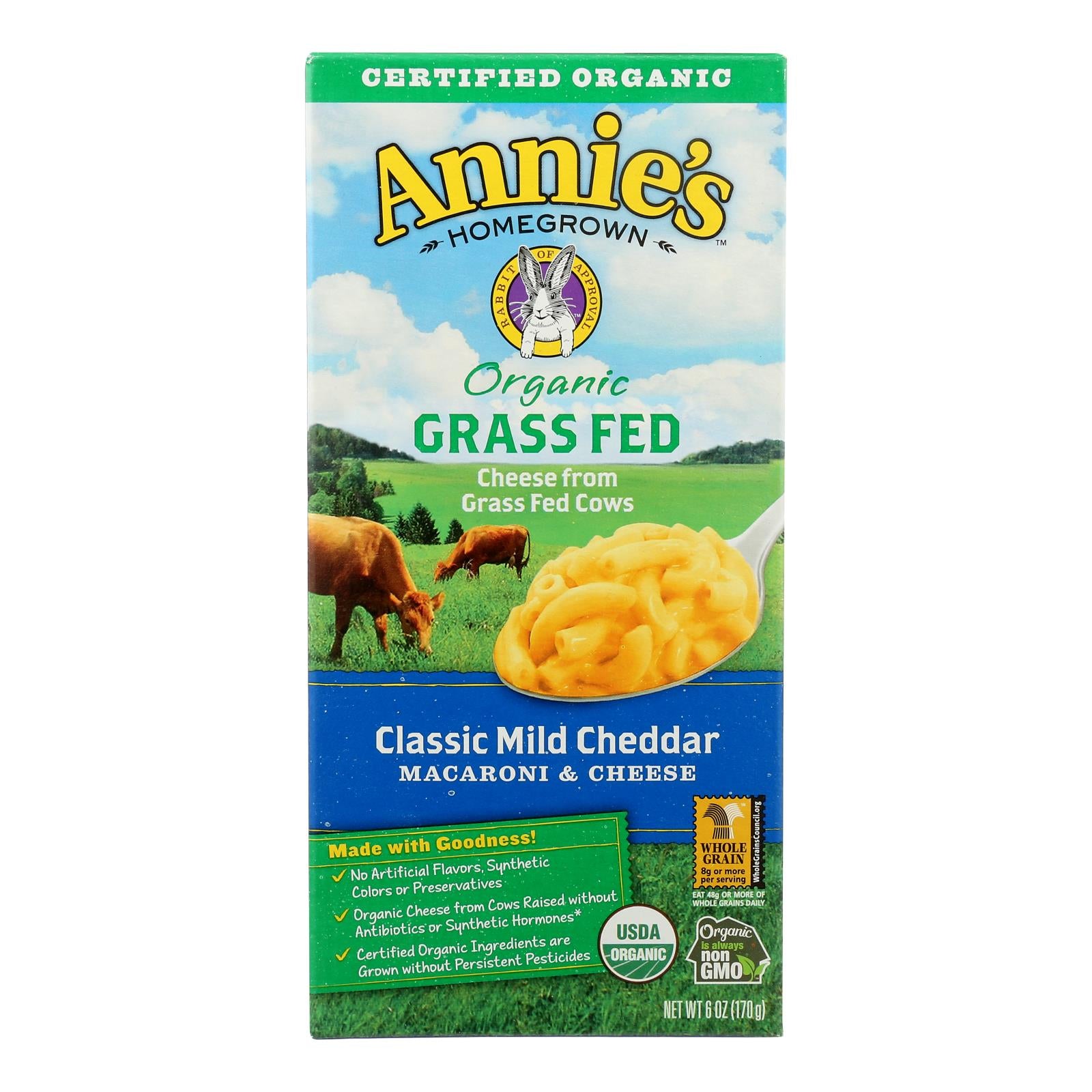 Annies Homegrown Macaroni And Cheese - Organic - Grass Fed - Classic Mild Cheddar - 6 Oz - Case Of 12