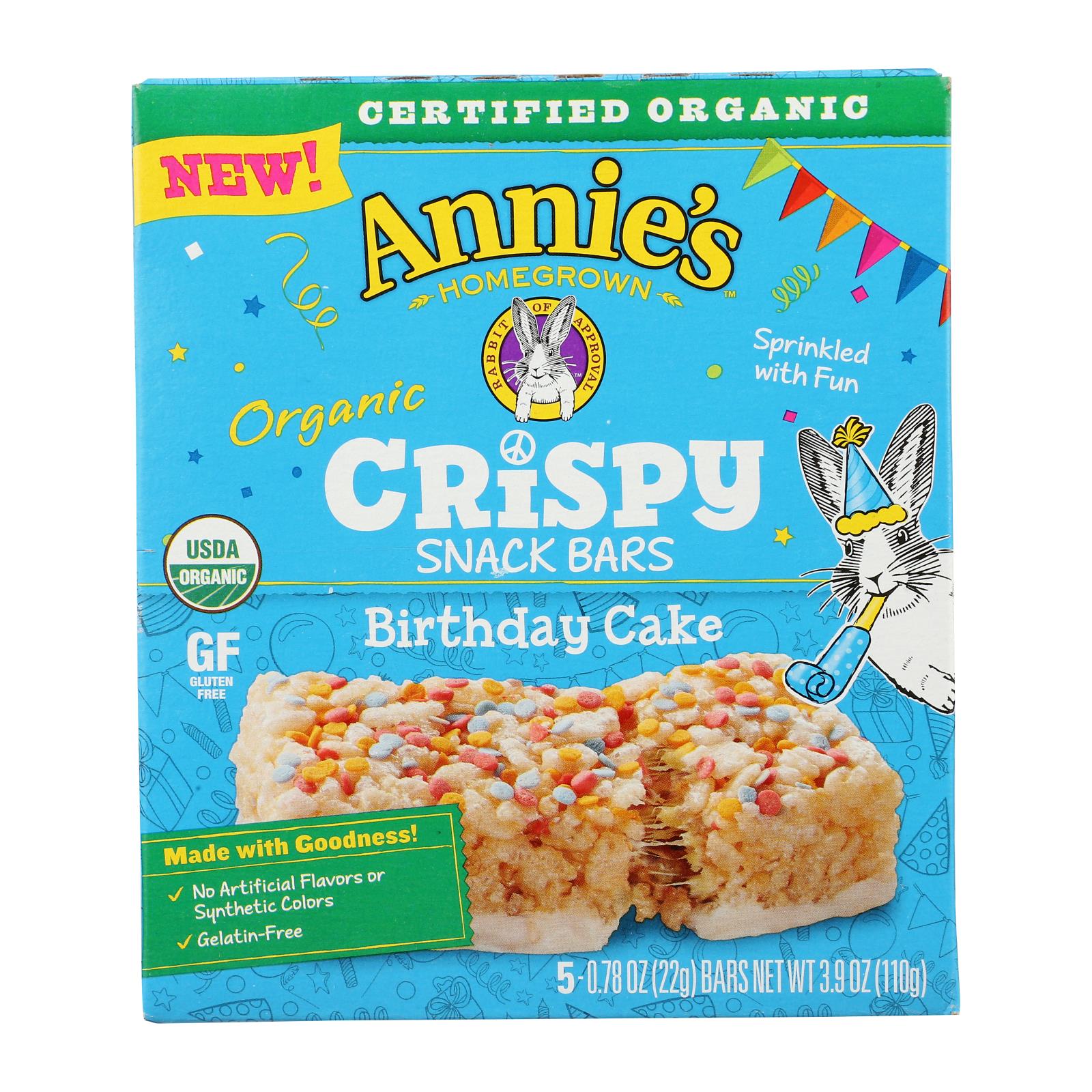 Annie's Homegrown - Crispy Snack Bars Birthday Cake 5count - Case of 8 - 3.9 OZ