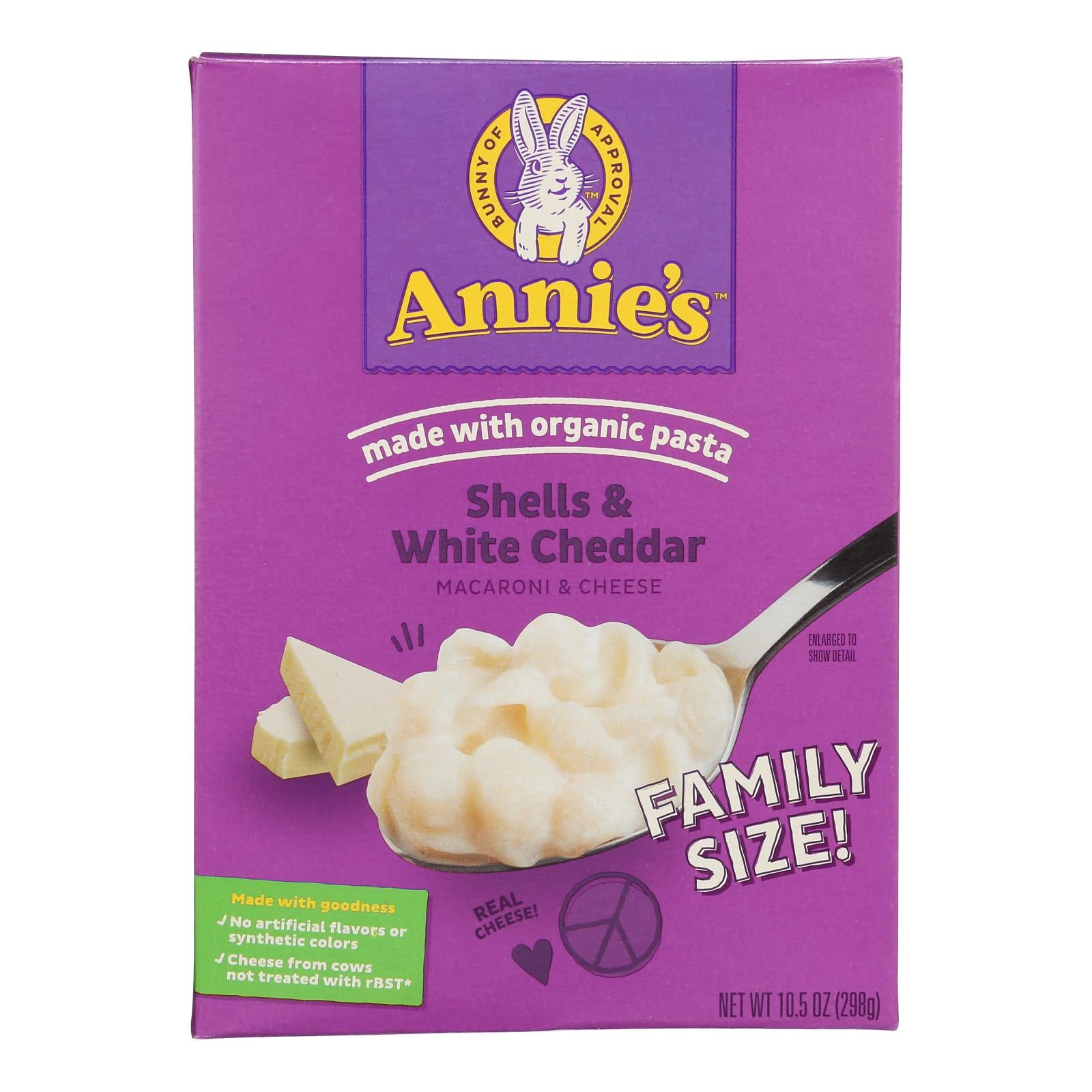 Annie's Homegrown Family Size Shells and White Cheddar Mac and Cheese - Case of 6 - 10.5 oz.