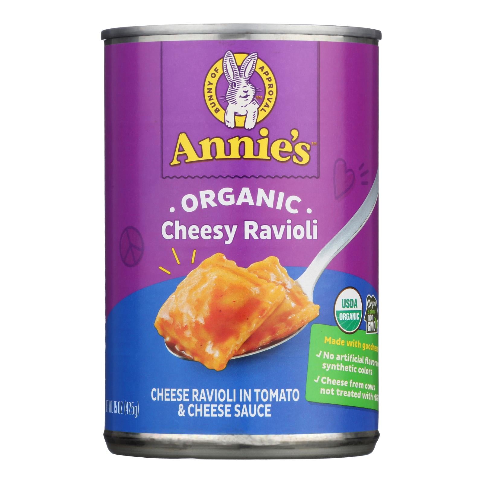 Annie's Homegrown Organic Cheesy Ravioli In Tomato and Cheese Sauce - Case of 12 - 15 oz.
