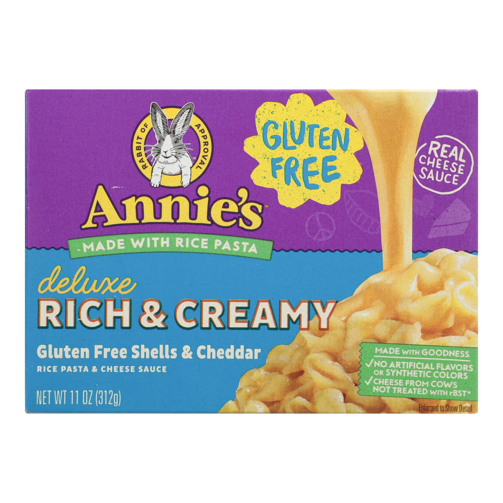 Annies Homegrown Rice Pasta Dinner - Creamy Deluxe - Rice Pasta And Extra Cheesy Cheddar Sauce - Gluten Free - 11 Oz - Case Of 12