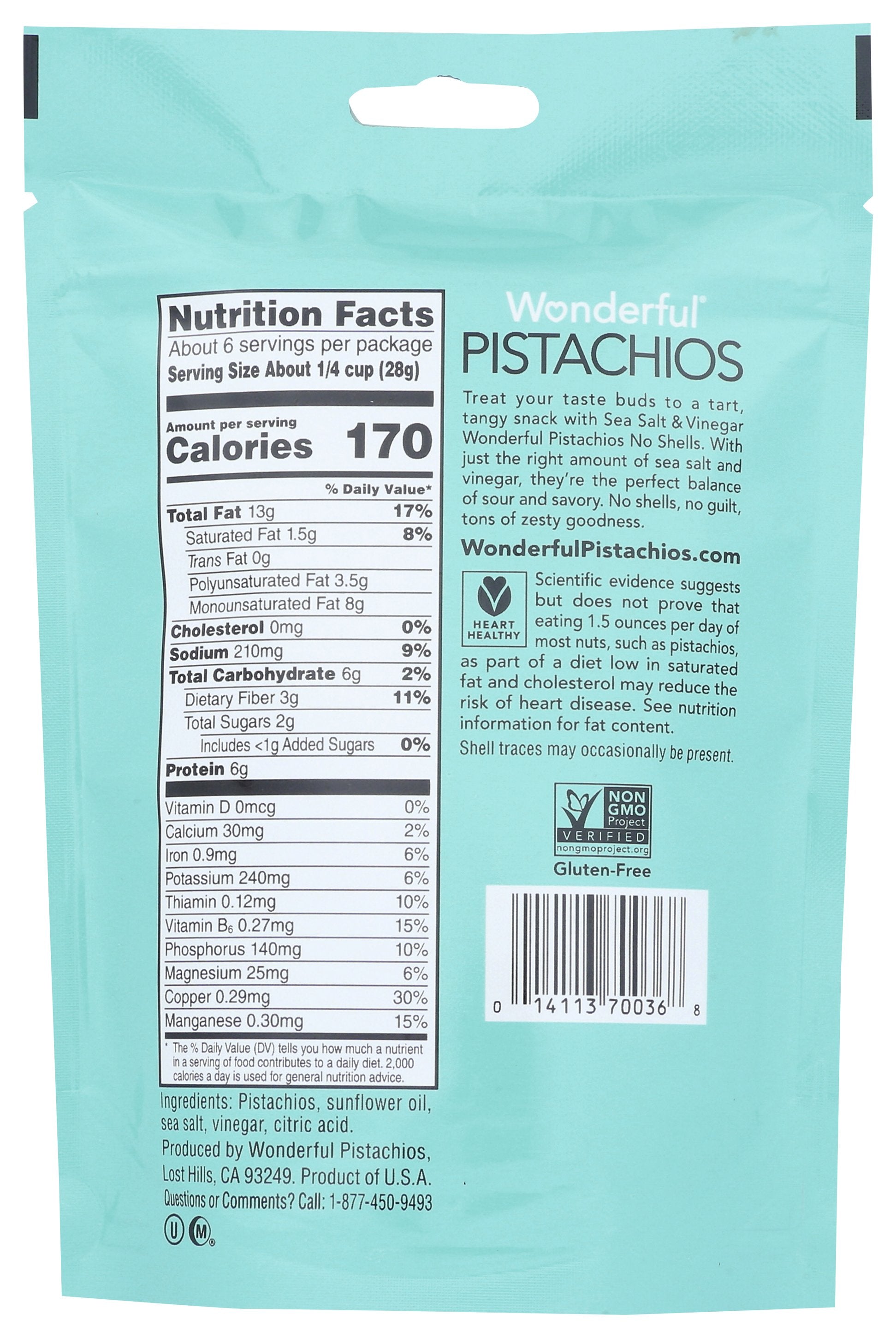 WONDERFUL PISTACHIOS PISTACHIOS SALT VINEGAR - Case of 10