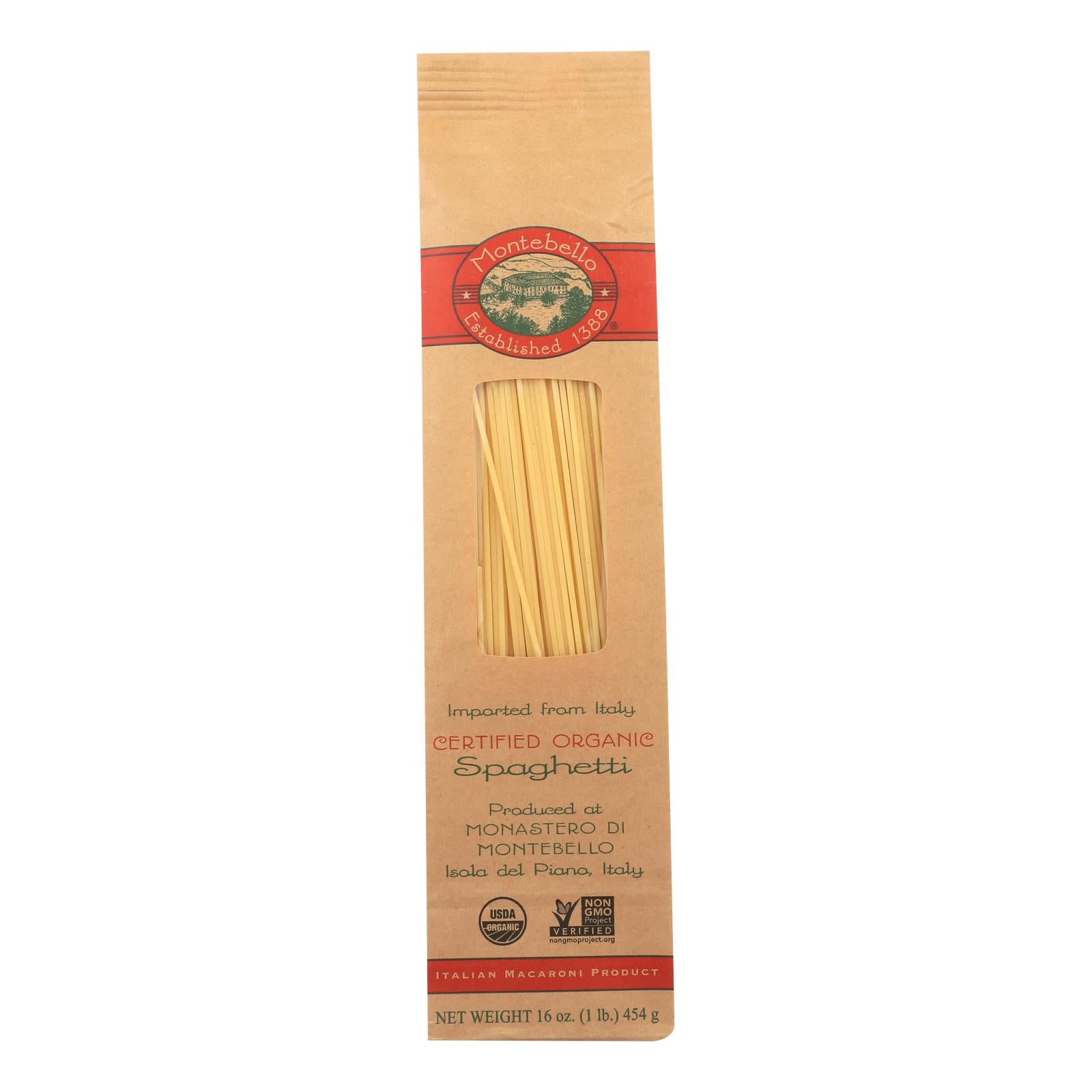 Montebello Organic Pasta - Spaghetti - Case of 12 - 1 lb.