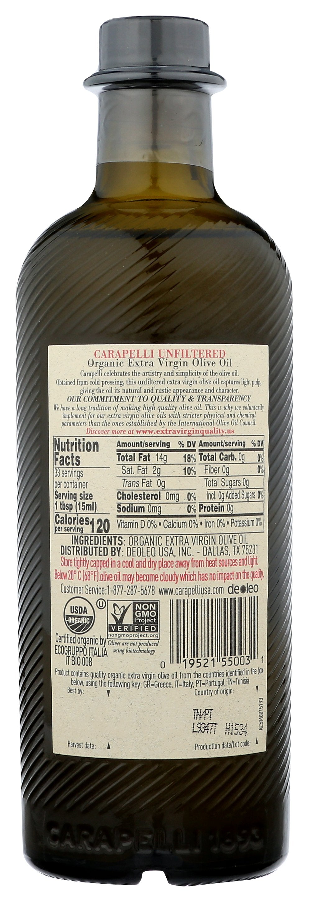 CARAPELLI EVOO UNFILTERED ORG - Case of 6